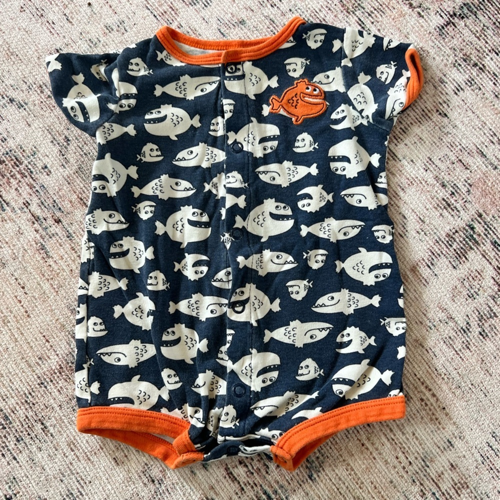Carter's Blue and Orange Bodysuit with Fish Print